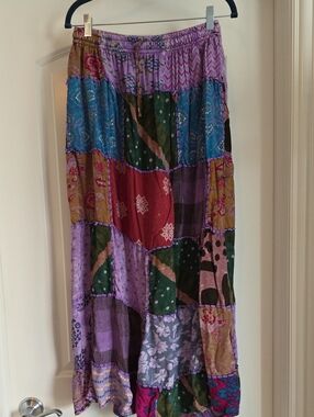 EUC One Size Boho Patchwork Maxi Skirt in Multi-Colors